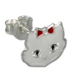 Kinder Ohrring Katze weiß Silber Ohrstecker Kinderschmuck TW SDO8102W