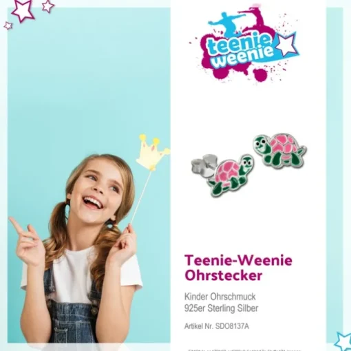 Kinder Ohrring kleine Schildkröte rosa Ohrstecker 925 Kinderschmuck TW SDO8137A