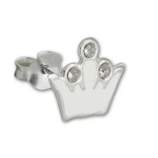 Kinder Ohrring Krone weiß Silber Ohrstecker Kinderschmuck TW SDO8105W
