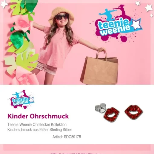 Kinder Ohrring Roter Mund 925er Silber Kinderschmuck TW SDO8017R
