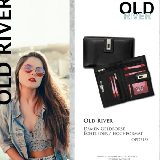 Leder schwarz XXL Portemonnaie Brieftasche Old River OPD715S