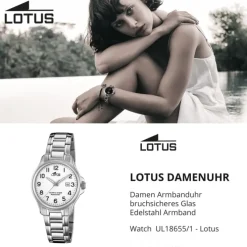 LOTUS Damen Armbanduhr Classic 18655/1 Quarz Edelstahl silber UL18655/1