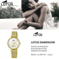 LOTUS Damen Armbanduhr Zirkonias 18619/1 Edelstahl gold UL18619/1