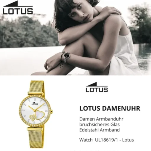 LOTUS Damen Armbanduhr Zirkonias 18619/1 Edelstahl gold UL18619/1