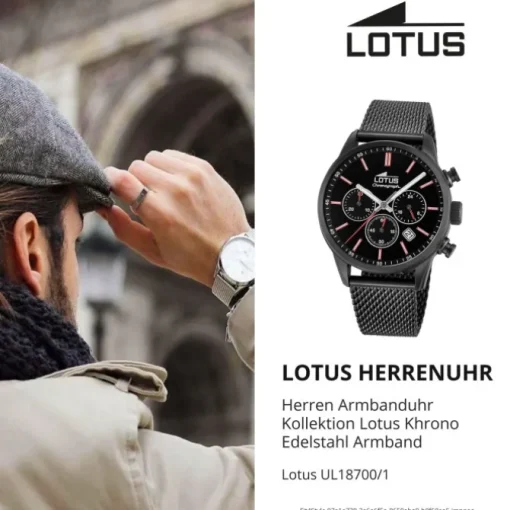LOTUS Herren Armbanduhr Khrono 18700/1 Quarz Edelstahl schwarz UL18700/1