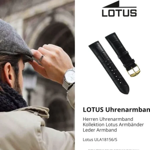 Lotus Herren Uhrenarmband 22mm Leder-Band schwarz für Lotus L18156 L18150 L18154 ULA18156/S