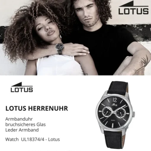 Lotus Herren-Armbanduhr Leder schwarz 18374/4 Quarz Multifunktion UL18374/4
