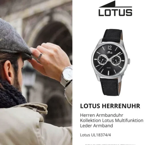Lotus Herren-Armbanduhr Leder schwarz 18374/4 Quarz Multifunktion UL18374/4