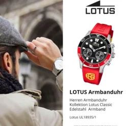 Lotus Herrenuhr Edelstahl Silikon silber rot Lotus Classic Armbanduhr UL18935/1