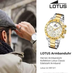 Lotus Herrenuhr Edelstahl silber gold Lotus Classic Armbanduhr UL18913/1