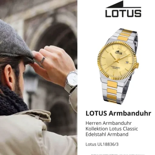 Lotus Herrenuhr Edelstahl silbergold Lotus Classic Armbanduhr UL18836/3