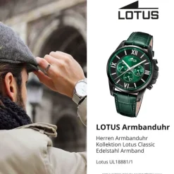 Lotus Herrenuhr Edelstahl grün Lotus Classic Armbanduhr UL18881/1