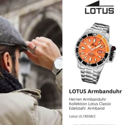 Lotus Herrenuhr Edelstahl Silikon orange Lotus Classic Armbanduhr UL18938/2