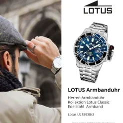 Lotus Herrenuhr Edelstahl Silikon silber blau Lotus Classic Armbanduhr UL18938/3