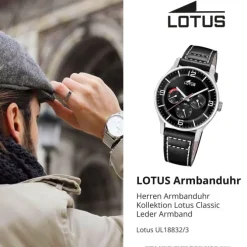 Lotus Herrenuhr Leder schwarz Lotus Classic Armbanduhr UL18832/3