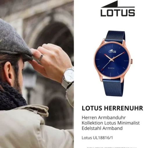 Lotus Herrenuhr Minimalist Armbanduhr Edelstahl blau UL18816/1