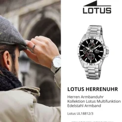 Lotus Herrenuhr Multifunktion Armbanduhr Edelstahl silber UL18812/3