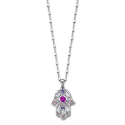 LOTUS Silver Halskette Hand der Fatima 925 Silber rosa lila Mystic JLP1989-1-1