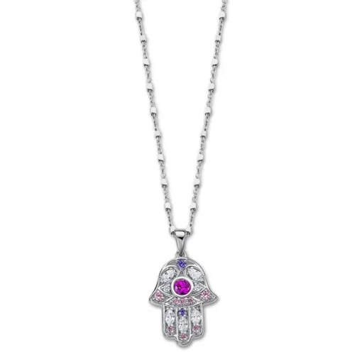 LOTUS Silver Halskette Hand der Fatima 925 Silber rosa lila Mystic JLP1989-1-1