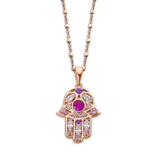 LOTUS Silver Halskette Hand der Fatima 925 Silber rosa weiß Mystic JLP1989-1-3