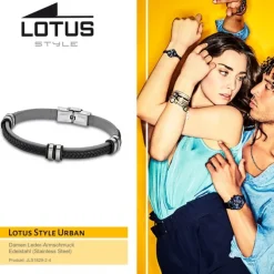 LOTUS Style Armband Damen Herren LS1829-2/4 Leder grau schwarz JLS1829-2-4