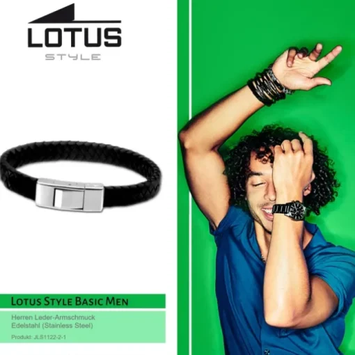 LOTUS Style Lederarmband geflochten schwarz Edelstahlschmuck JLS1122-2-1