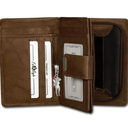 Money Maker echtes Leder braun Portemonnaie Brieftasche Damen OPJ701C