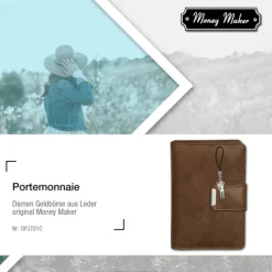 Money Maker echtes Leder braun Portemonnaie Brieftasche Damen OPJ701C