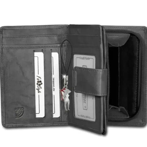 Money Maker Leder grau Brieftasche Portemonnaie RFID Schutz OPJ701K