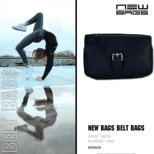 New Bags Damen Gürteltasche eckige Form viel Stauraum Bauchtasche navy OTD5024B