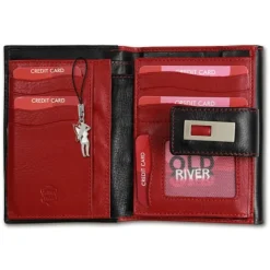 Old River echtes Leder schwarz rot XL Damen Portemonnaie OPD701S