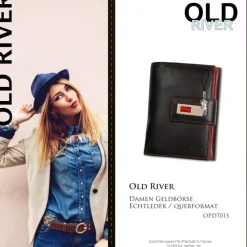 Old River echtes Leder schwarz rot XL Damen Portemonnaie OPD701S