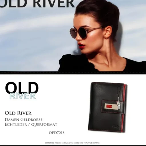 Old River echtes Leder schwarz rot XL Damen Portemonnaie OPD701S