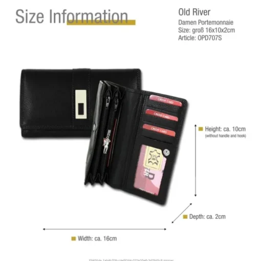 Old River Portemonnaie Querformat Leder schwarz OPD707S