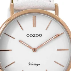 Oozoo Damen Armbanduhr rosegold Ultra Slim Quarz C9315 Lederarmband weiß UOC9315