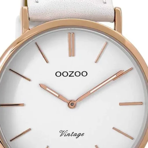 Oozoo Damen Armbanduhr rosegold Ultra Slim Quarz C9315 Lederarmband weiß UOC9315
