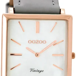 Oozoo Damen Armbanduhr rosegold Ultra Slim Quarz C8185 Lederarmband grau UOC8185