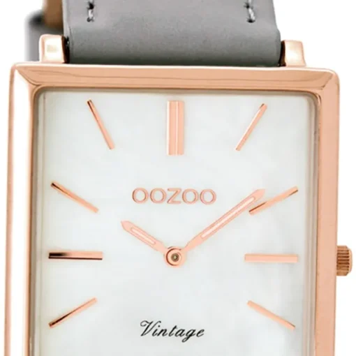 Oozoo Damen Armbanduhr rosegold Ultra Slim Quarz C8185 Lederarmband grau UOC8185