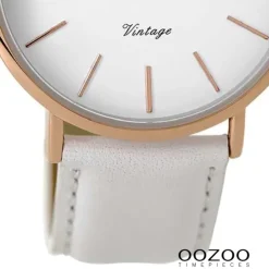 Oozoo Damen Armbanduhr rosegold Ultra Slim Quarz C9315 Lederarmband weiß UOC9315
