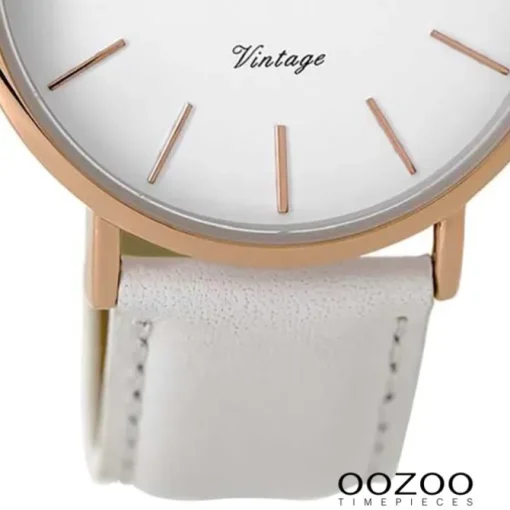 Oozoo Damen Armbanduhr rosegold Ultra Slim Quarz C9315 Lederarmband weiß UOC9315