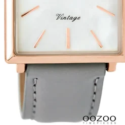 Oozoo Damen Armbanduhr rosegold Ultra Slim Quarz C8185 Lederarmband grau UOC8185