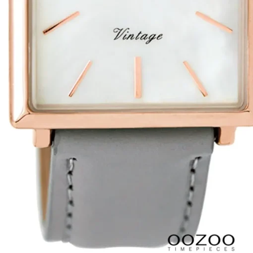 Oozoo Damen Armbanduhr rosegold Ultra Slim Quarz C8185 Lederarmband grau UOC8185