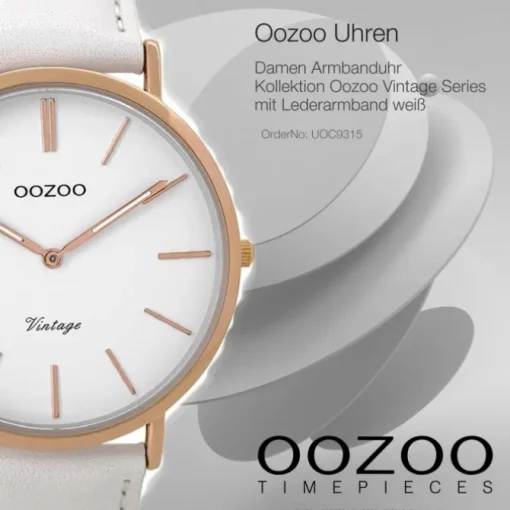 Oozoo Damen Armbanduhr rosegold Ultra Slim Quarz C9315 Lederarmband weiß UOC9315