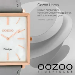 Oozoo Damen Armbanduhr rosegold Ultra Slim Quarz C8185 Lederarmband grau UOC8185