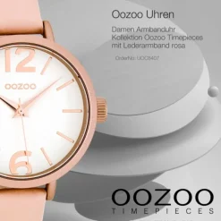 Oozoo Damen Armbanduhr rosa Timepieces Quarz C8407 Lederarmband rosa UOC8407