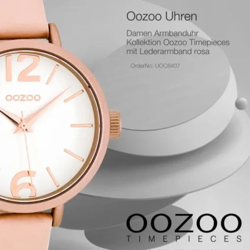 Oozoo Damen Armbanduhr rosa Timepieces Quarz C8407 Lederarmband rosa UOC8407
