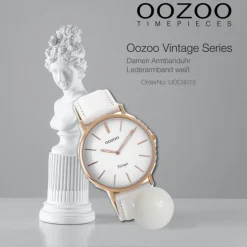 Oozoo Damen Armbanduhr rosegold Ultra Slim Quarz C9315 Lederarmband weiß UOC9315