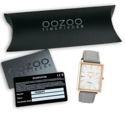 Oozoo Damen Armbanduhr rosegold Ultra Slim Quarz C8185 Lederarmband grau UOC8185