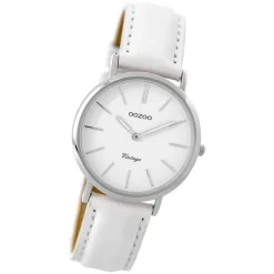 Oozoo Damen Armbanduhr silber Ultra Slim Quarz C9313 Lederarmband weiß UOC9313