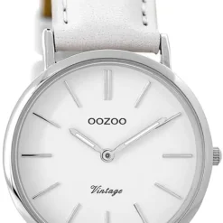 Oozoo Damen Armbanduhr silber Ultra Slim Quarz C9313 Lederarmband weiß UOC9313